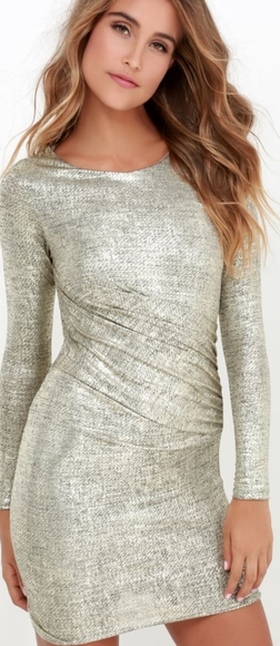 Lulu's Luxe of My Life Gold Long Sleeve Dress - Picture 3 of 7